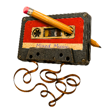 Mixed Music Cassette Pencil Retro