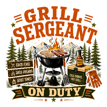 Logo for 'Grill Sergeant' with barbecue elements and text on a black background