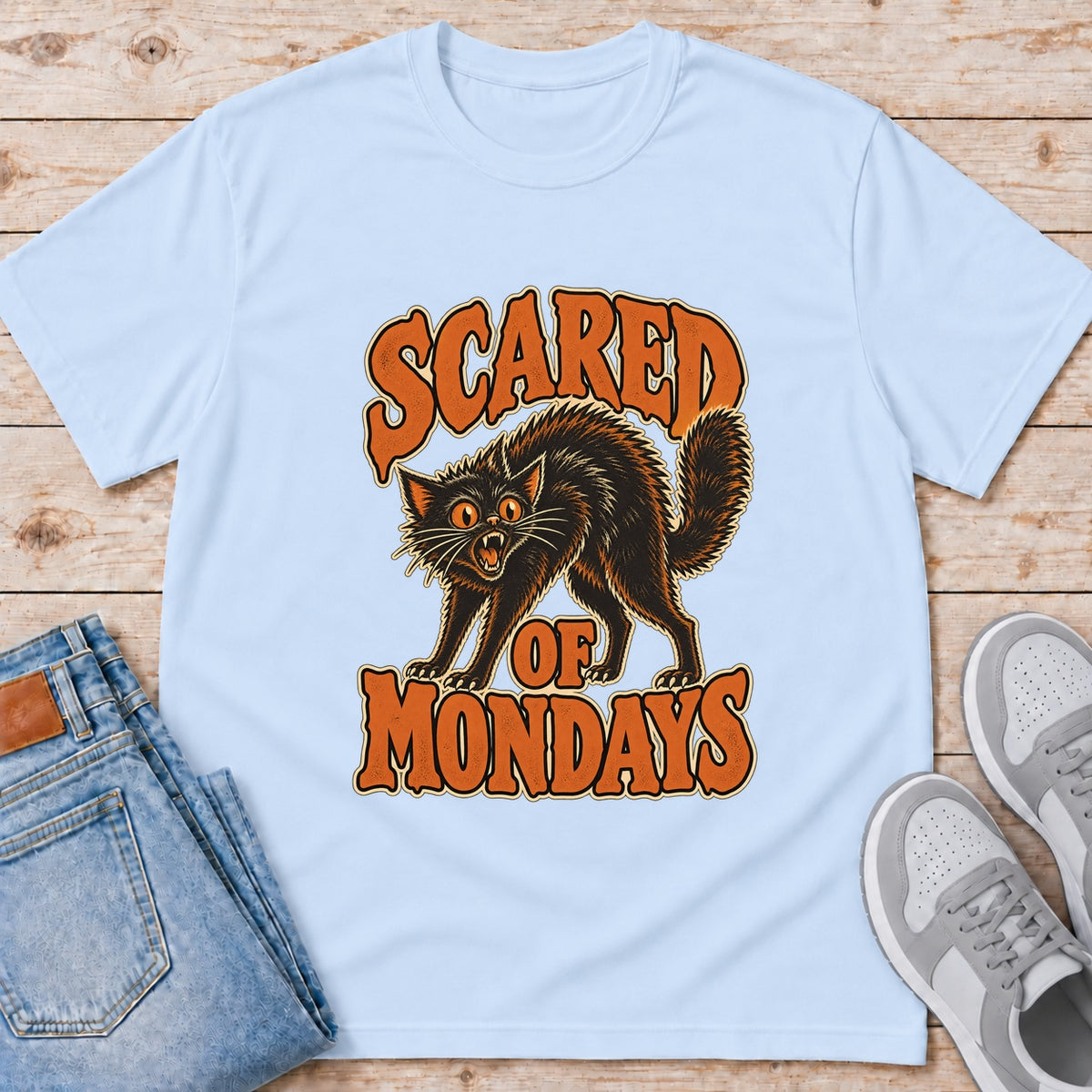 Scared of Mondays Black Cat - Light Blue