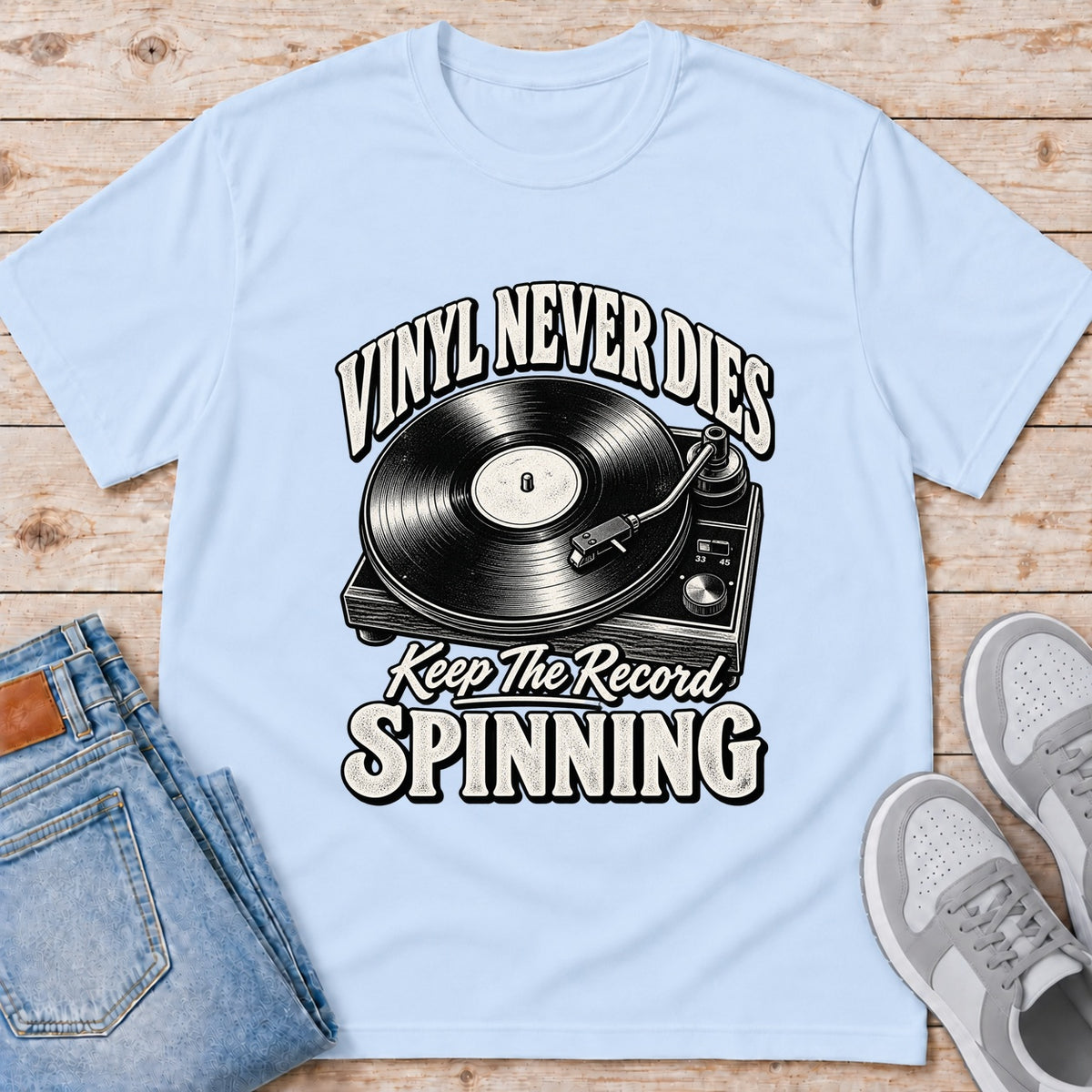 Vinyl Never Dies Keep The Record Spinning - Light Blue